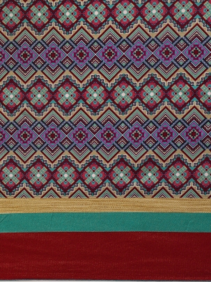 Khaki & Maroon Ethnic Printed Saree 