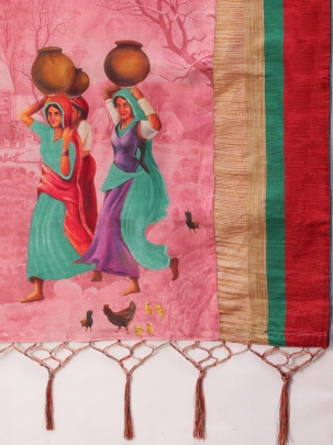Pink & Green Printed Ethnic Motifs Saree