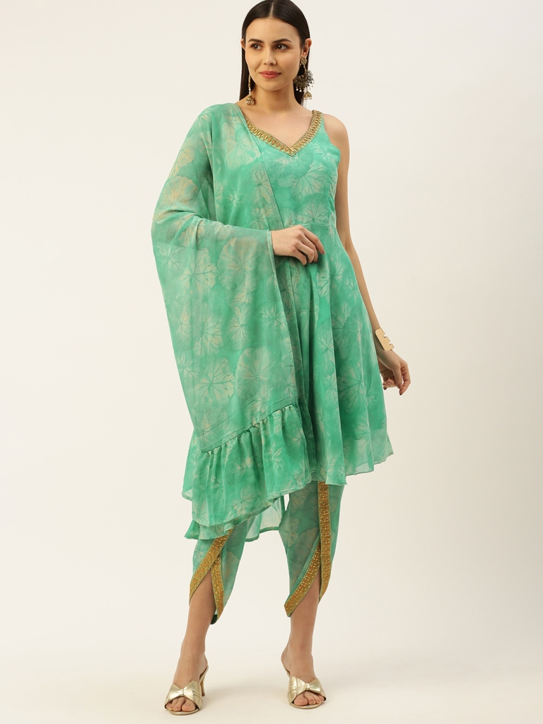 Order Mehendi Green Muslin Peplum with Dhoti Pant Dress Online