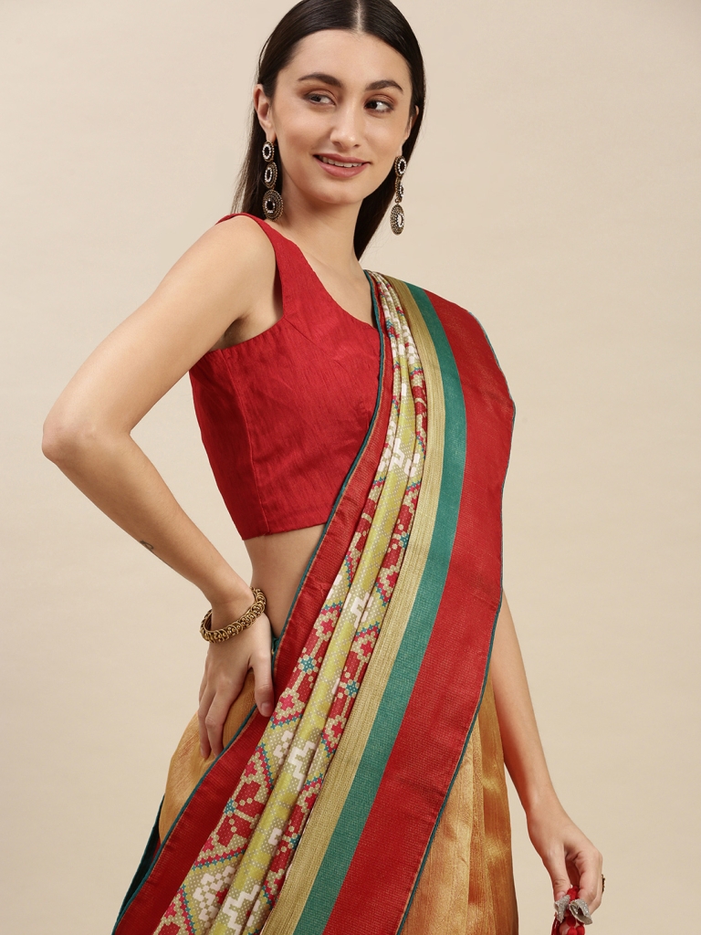 Orange & Red Ethnic Motifs Saree