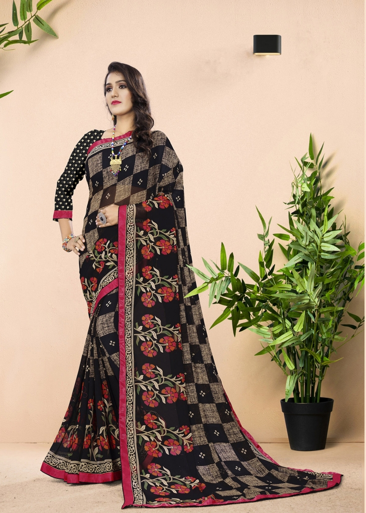 Digital Printed Georgette Saree in Black : SEW13558