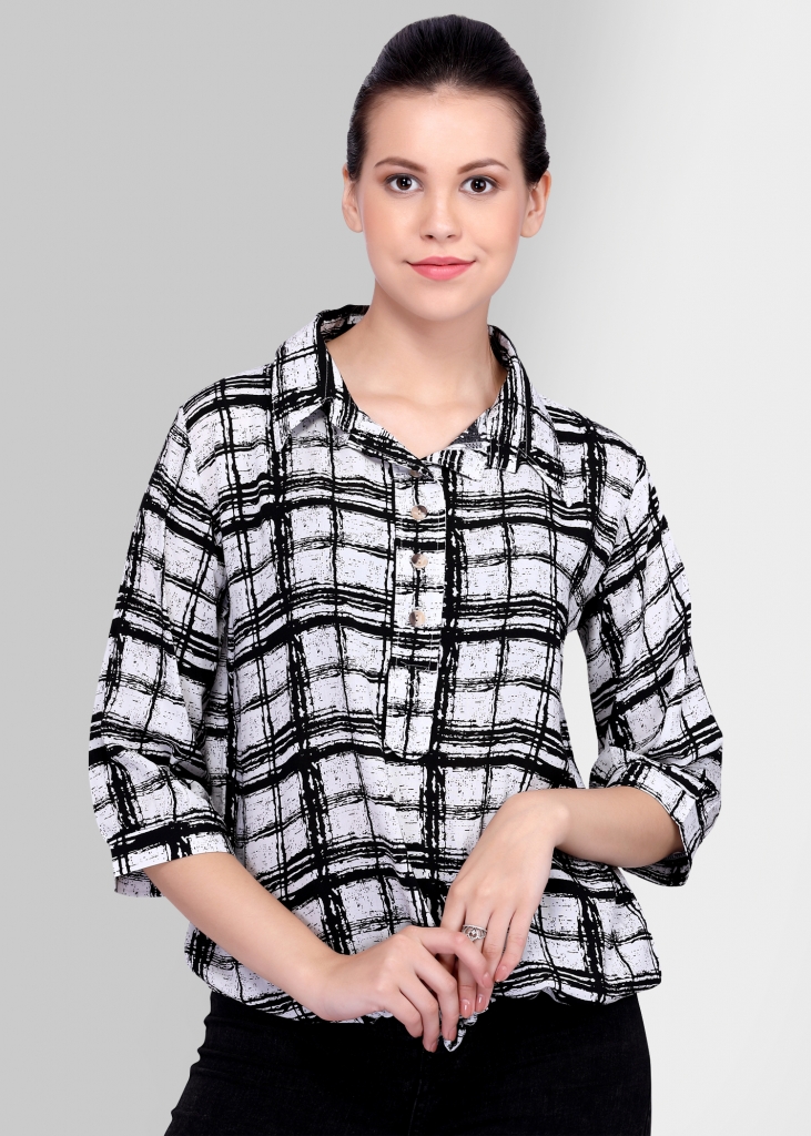 shirt type checkered women long top (black,white) in Mumbai at