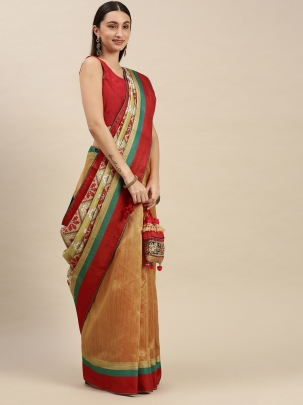 Orange & Red Ethnic Motifs Saree