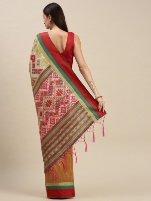 Orange & Red Ethnic Motifs Saree