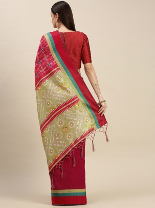 Pink Ethnic Motifs Printed Manipuri Silk Saree with Blouse