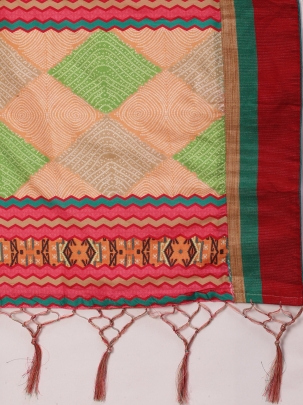 Pink & Green Bandhani Saree