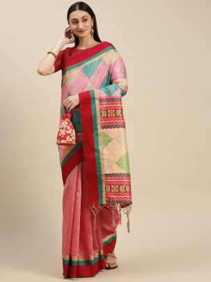 Pink & Green Bandhani Saree