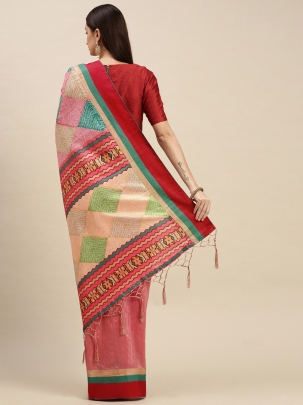 Pink & Green Bandhani Saree